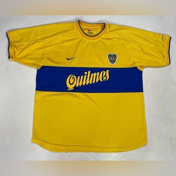 VINTAGE NIKE  Boca Jr 2000 2001 Soccer Futbol Jersey Men XL Yellow Short Sleeve - Picture 1 of 13